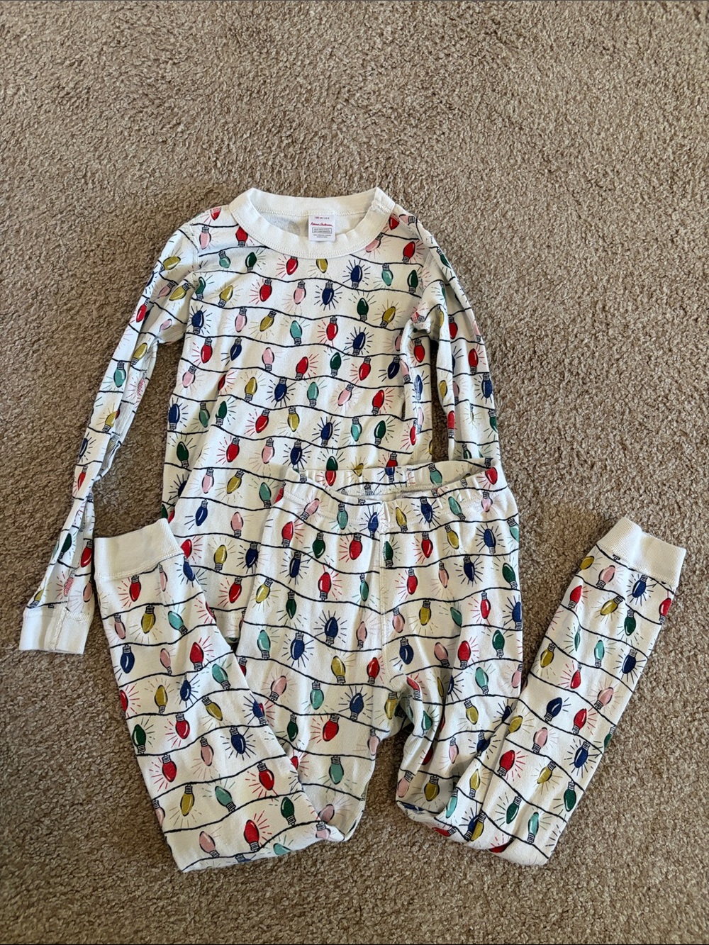 Hanna Andersson Cream Pajama Top with Colorful Holiday Light Print